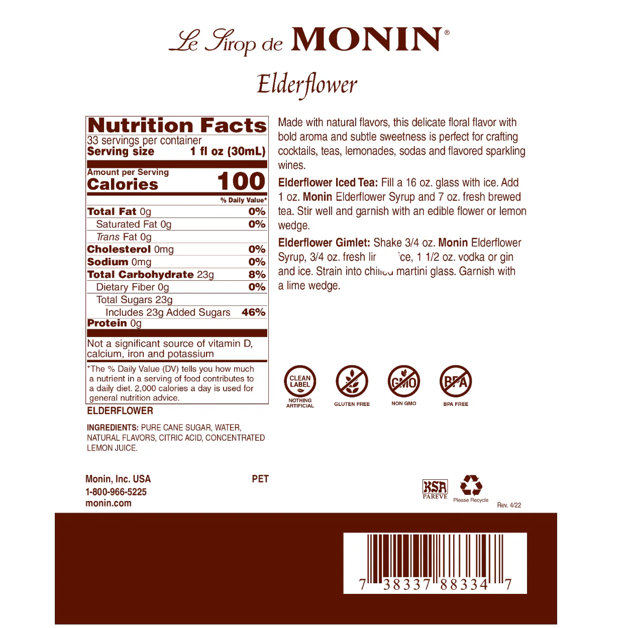 Monin Elderflower Syrup - Image 2