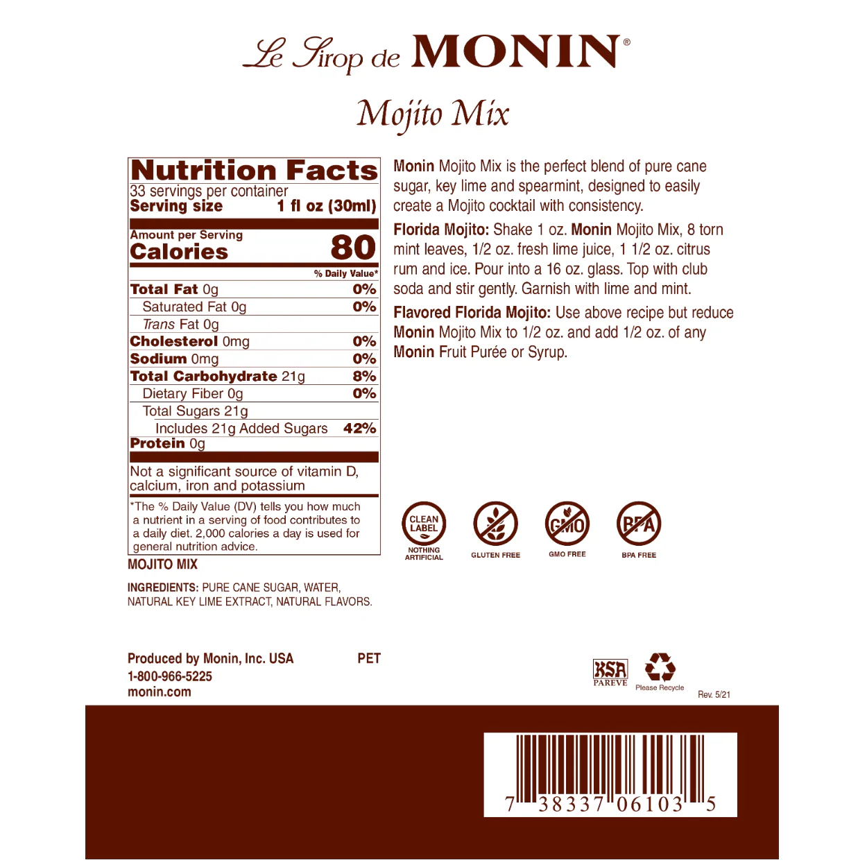 Monin Mojito Mix Syrup - Image 2