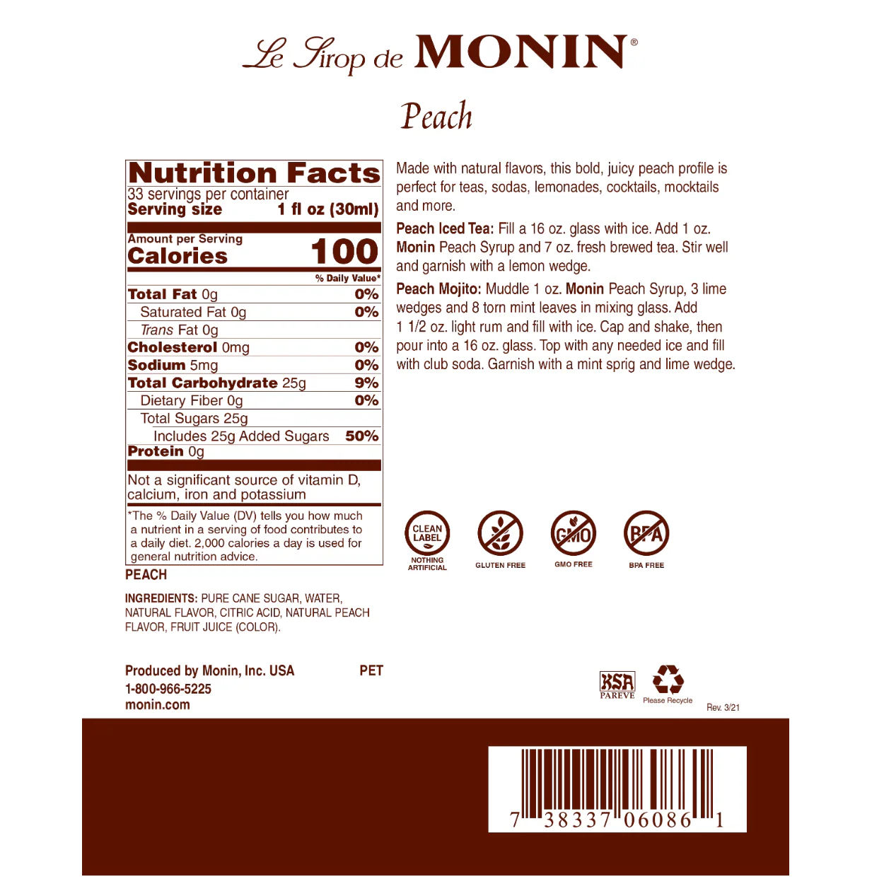 Monin Peach Syrup - Image 2
