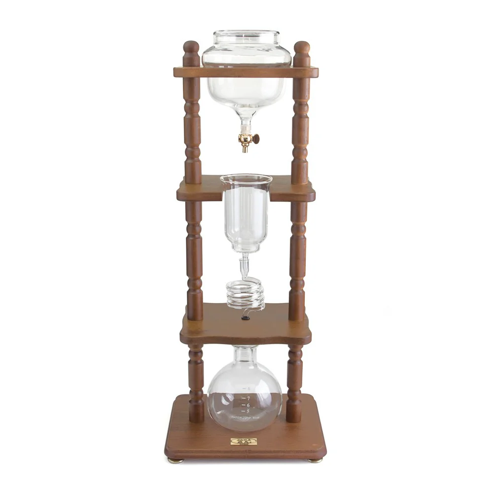 Yama Glass 6-8 Cup Cold Drip Maker Curved Brown Wood Frame - Image 3